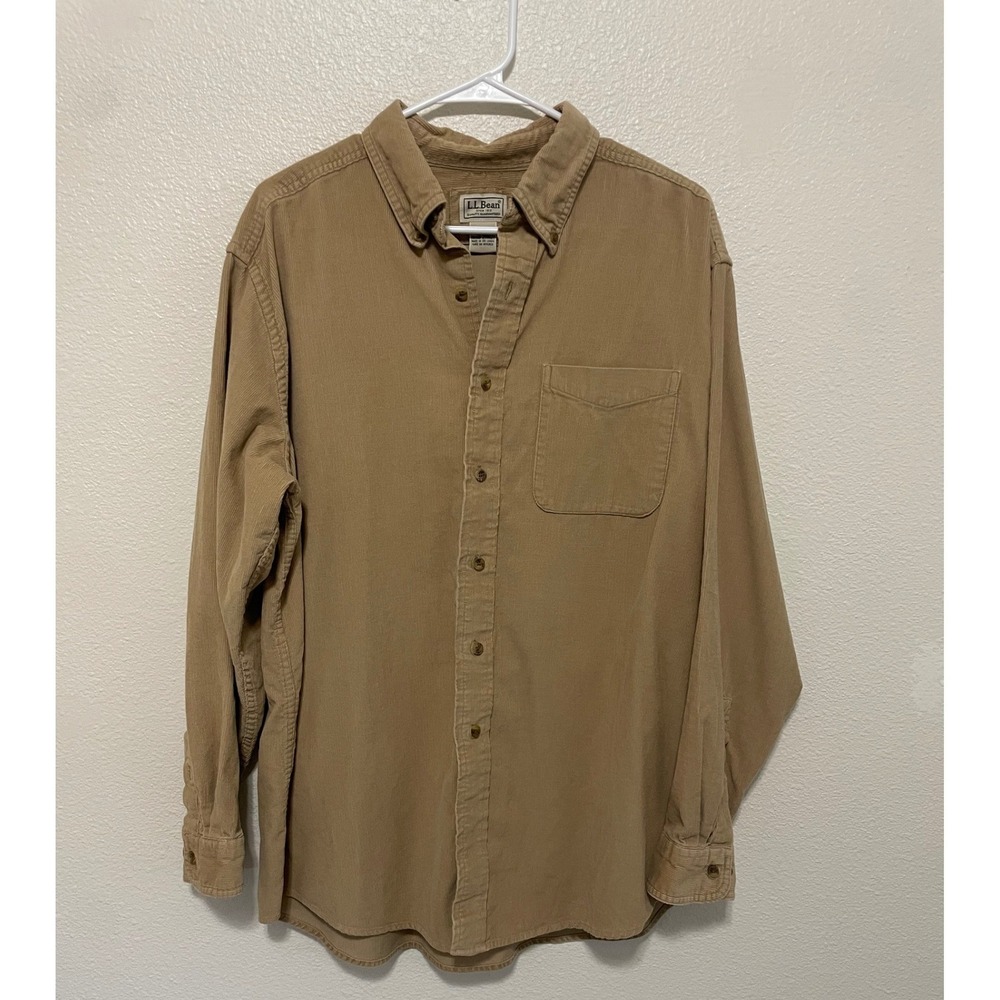 LL Bean Corduroy Shirt Mens Large Tan Good Long Sleeve Button Down 259827